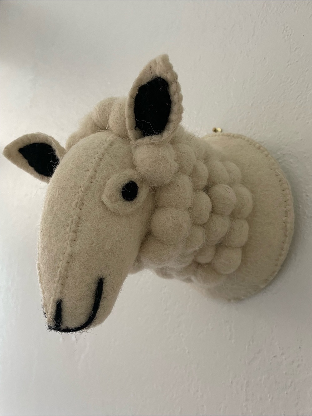 Creative Co-Op Llama Head Natural Beige Felt Wool Wall Hanging